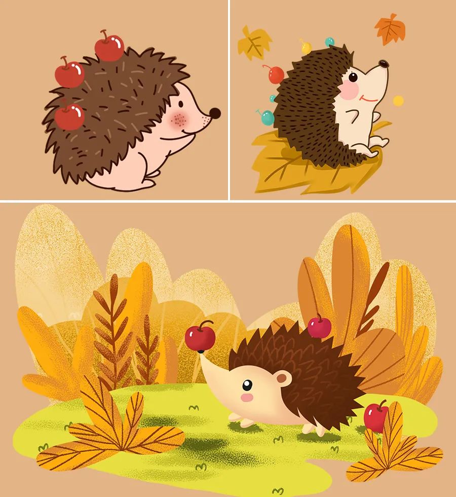 儿童画教程|幼儿秋季艺术启蒙课程《小刺猬搬果果》