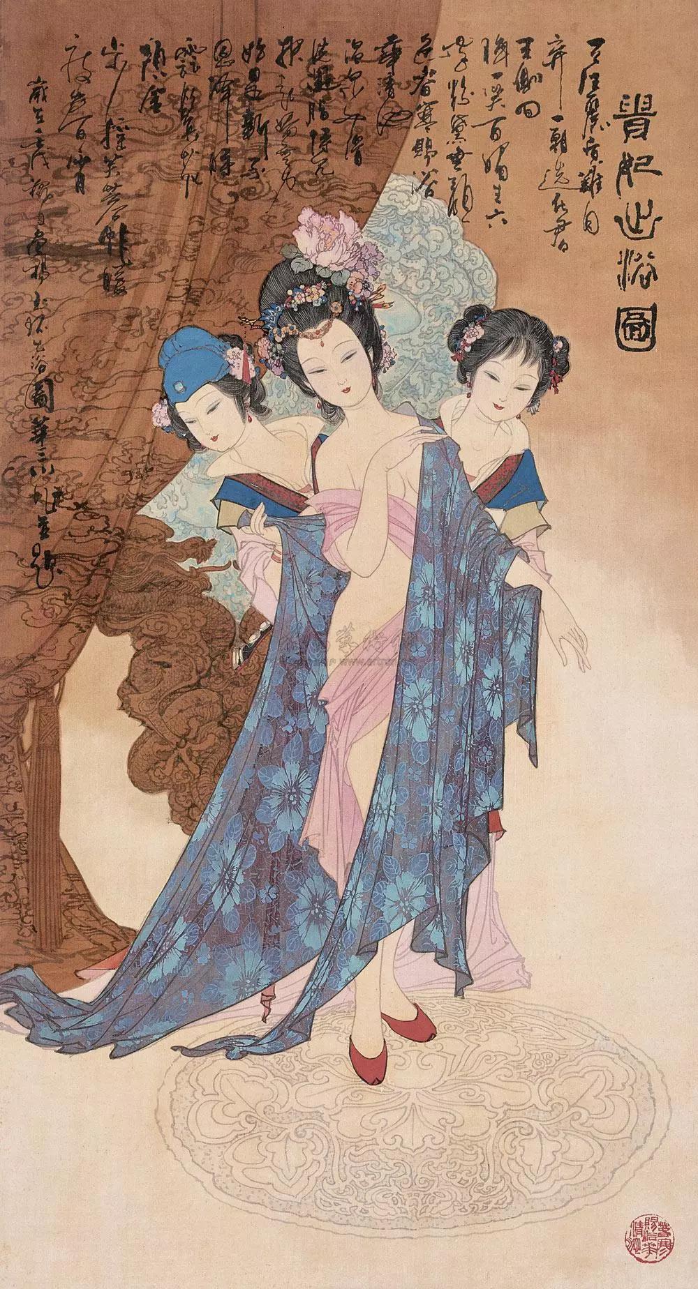 贵妃出浴图立轴设色绢本图片,贵妃出浴图国画有几幅