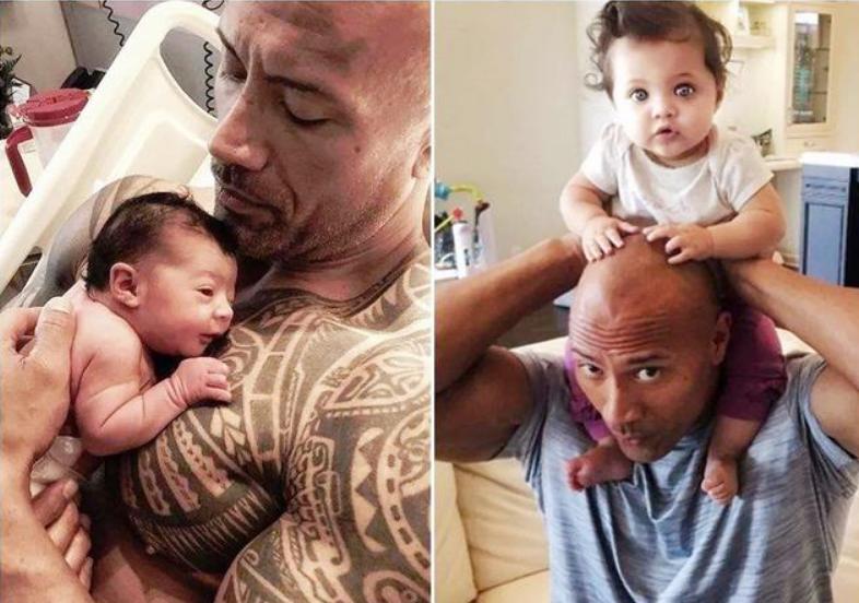 巨石强森怀抱爱女为其庆生,巨石强森有双胞胎