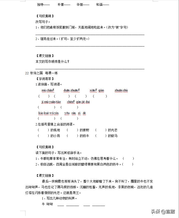 5.3天天练四年级下册语文答案2022,小学4年级下册语文一课一练习