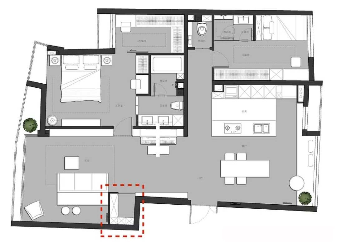 客厅阳台一体办公桌,主卧衣帽间加办公桌
