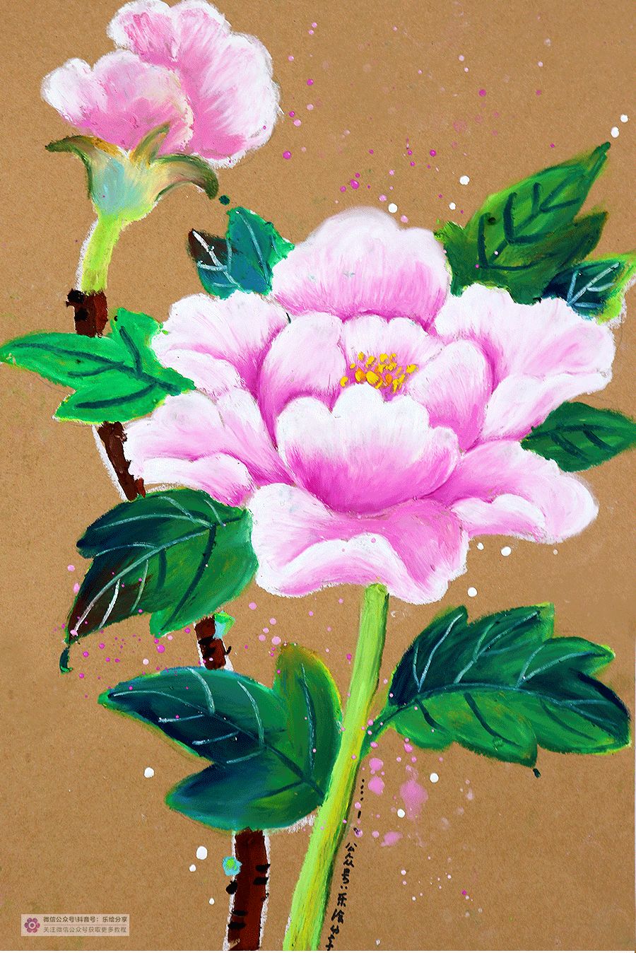 牡丹油画棒教程,油画棒立体牡丹花绘画