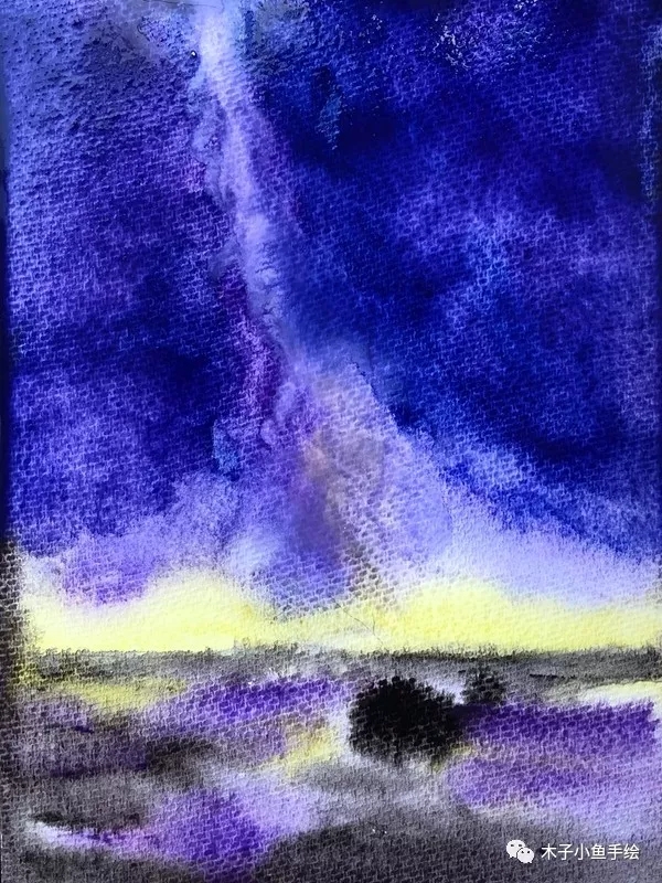 紫色粉色星空画画教程,水彩画紫色星空