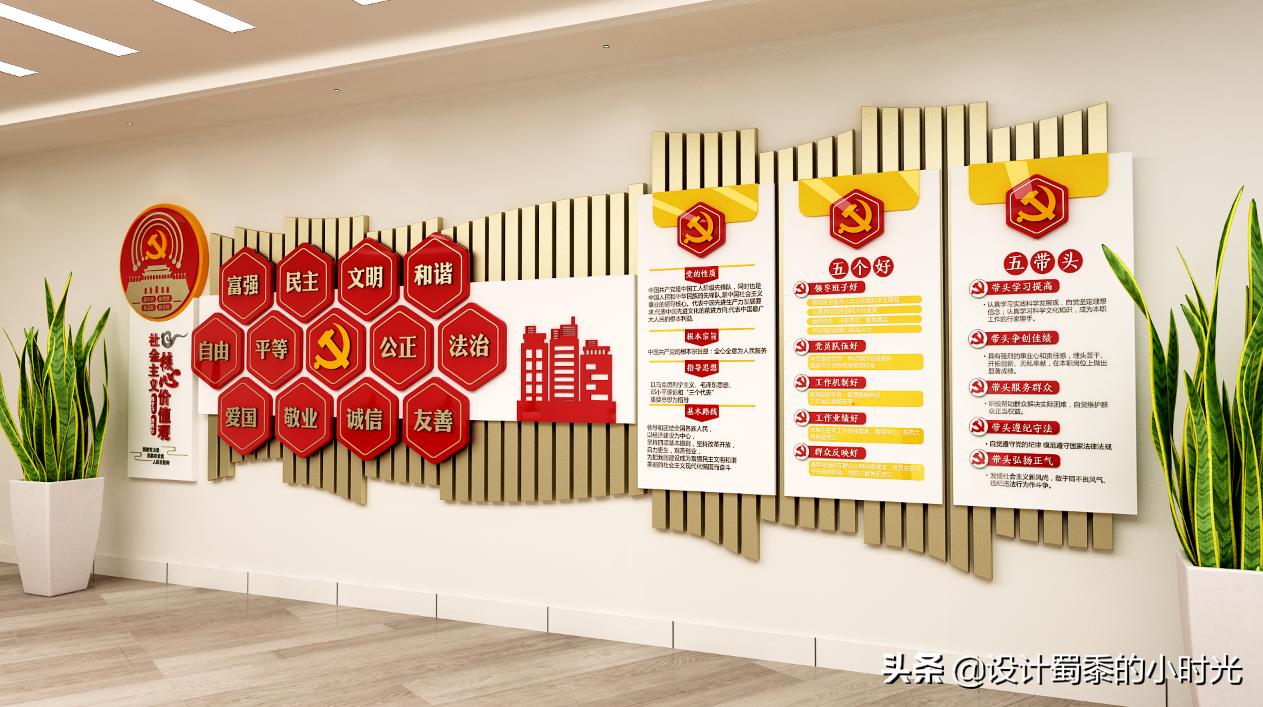 企业党建文化墙文字,大气竖版党建文化墙创意设计