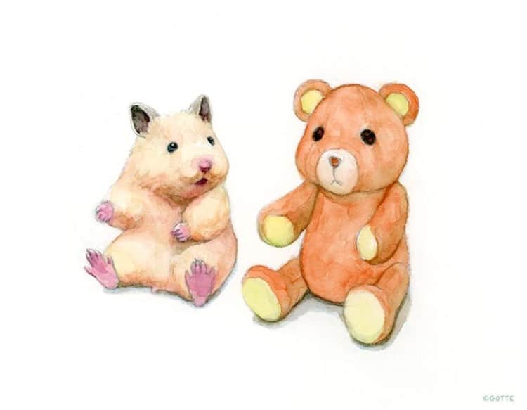 生活里可爱的小仓鼠,水彩颜料画可爱的仓鼠