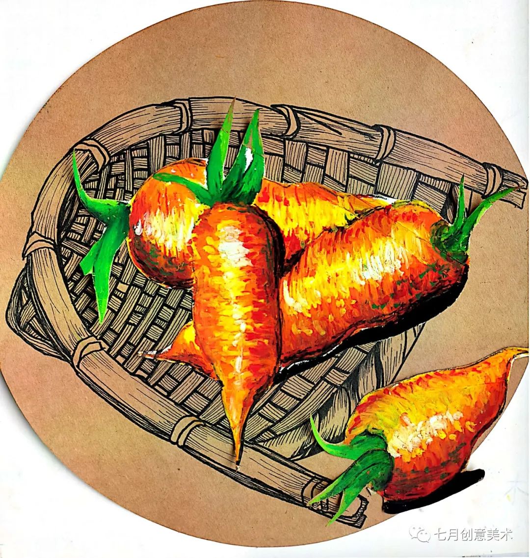 油画棒画胡萝卜写生,油画棒胡萝卜画法