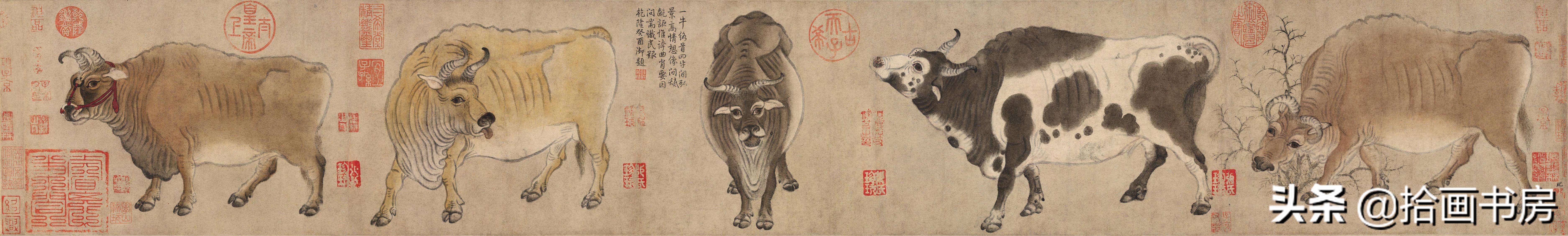 韩滉五牛图用厚重的线条,韩滉《五牛图》高清图