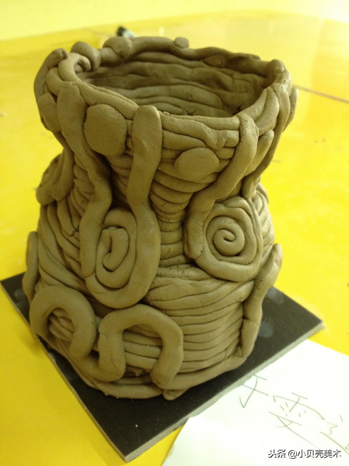 陶艺手工儿童创意美术,美术公开课做笔筒