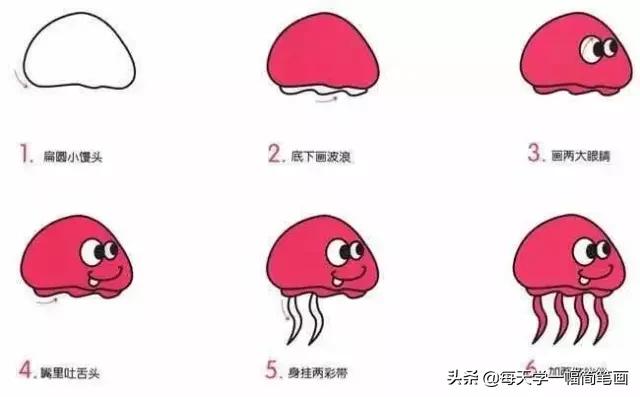 儿童海底动物简笔画大全简单,从海面到海底的简笔画