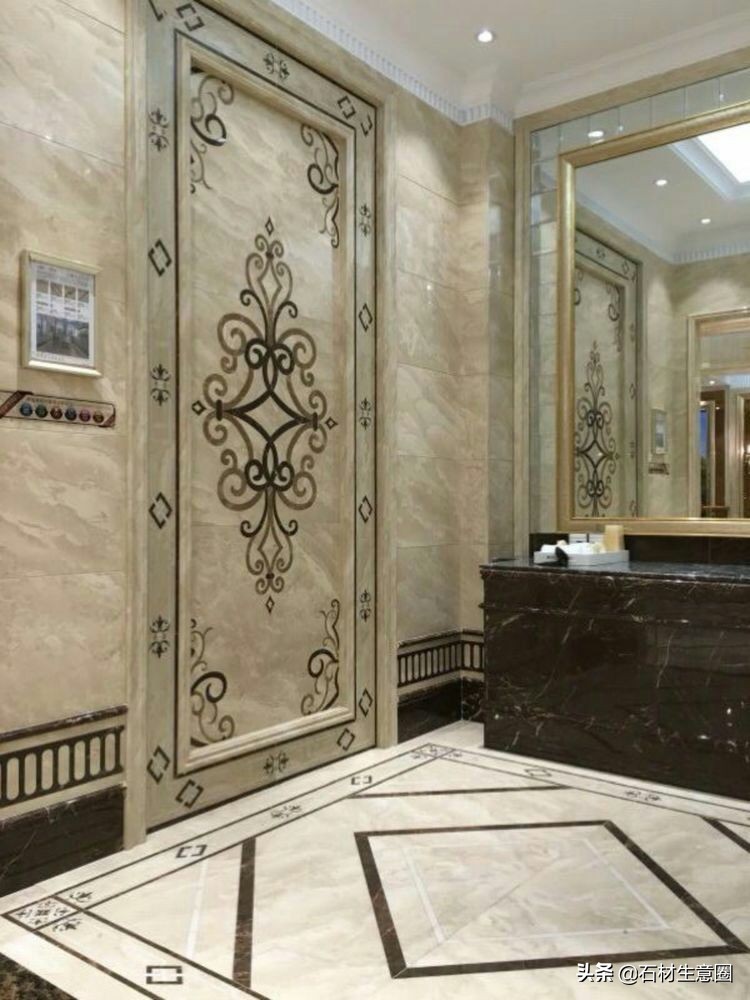 大理石地面水刀拼花效果图,100多平方水刀拼花图片