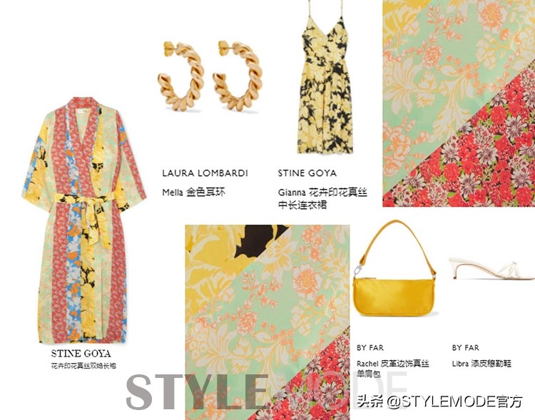 黄色花卉法式风情印花,风情印花潮