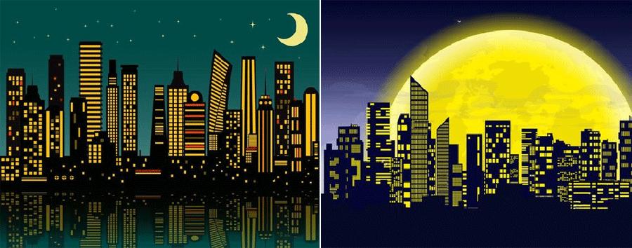 美丽的城市油画棒儿童画,儿童怎么画夜空油画棒