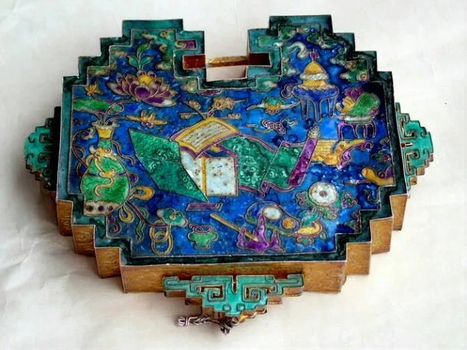 古法方形金锁,清代老银制长命锁