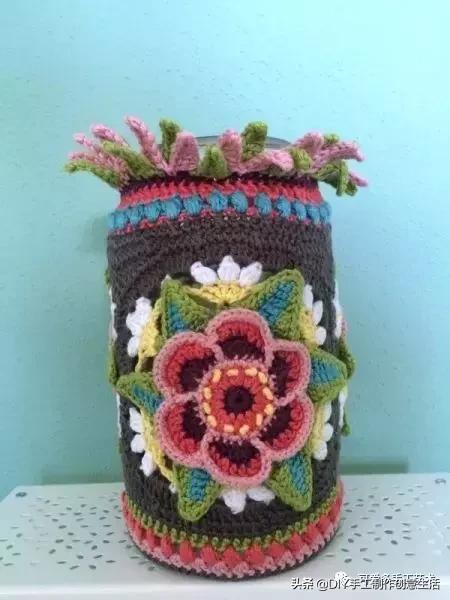 旧瓶子改花瓶套的钩法,旧玻璃瓶编织教程