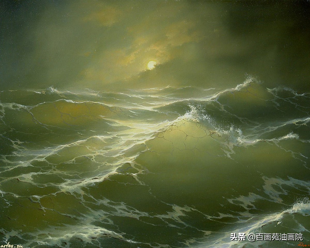 油画夕阳下大海,油画如何画大海