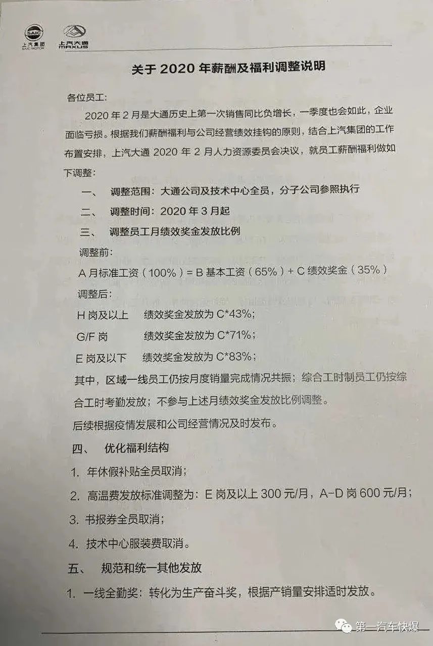 上汽集团员工降薪文件曝光,上汽集团降薪最新消息