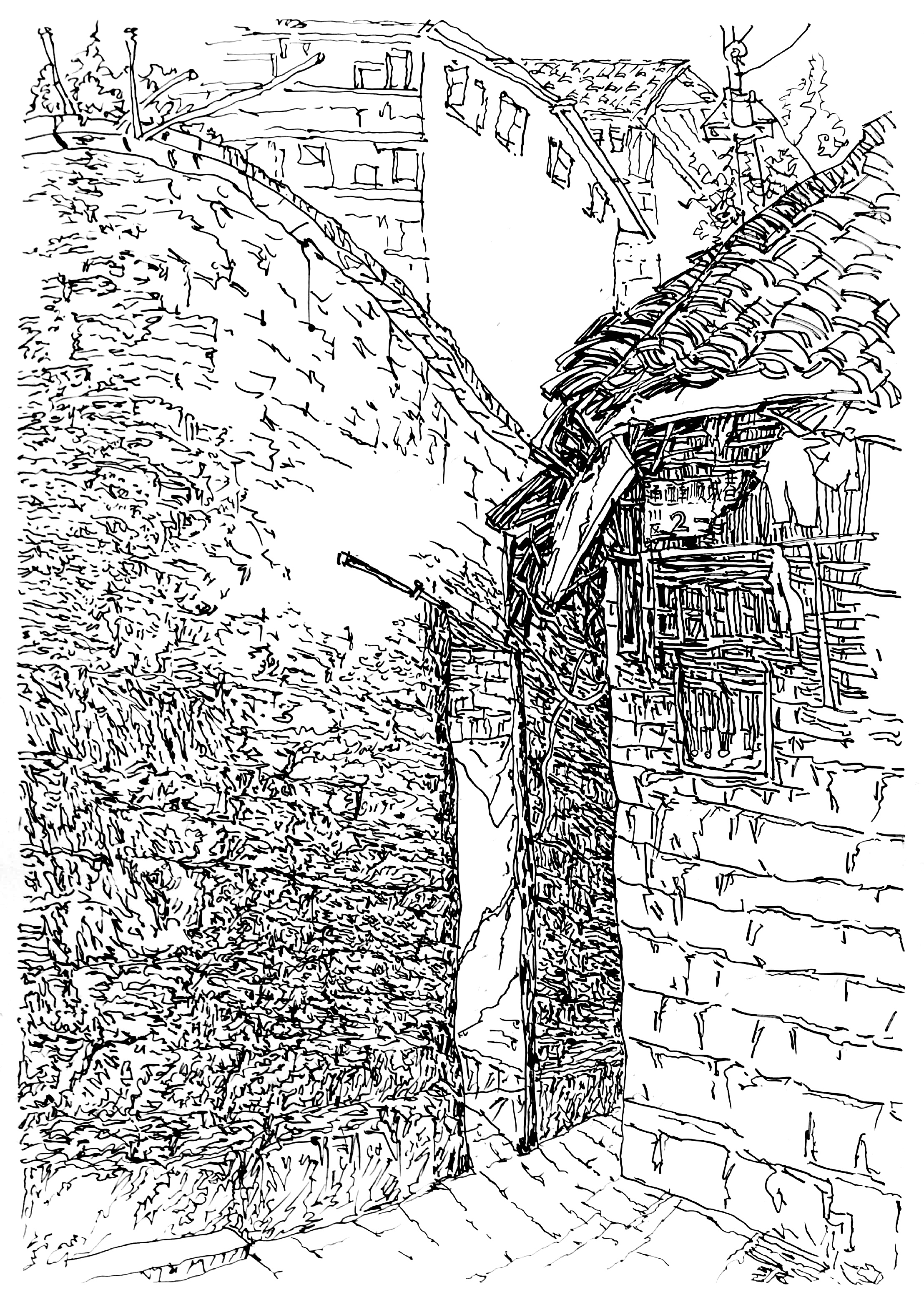 亲切友好的钢笔画速写