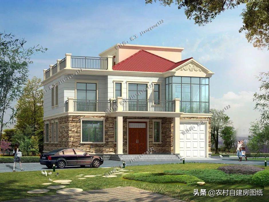 二层带车库露台农村别墅,带车库的二层农村小别墅实景房