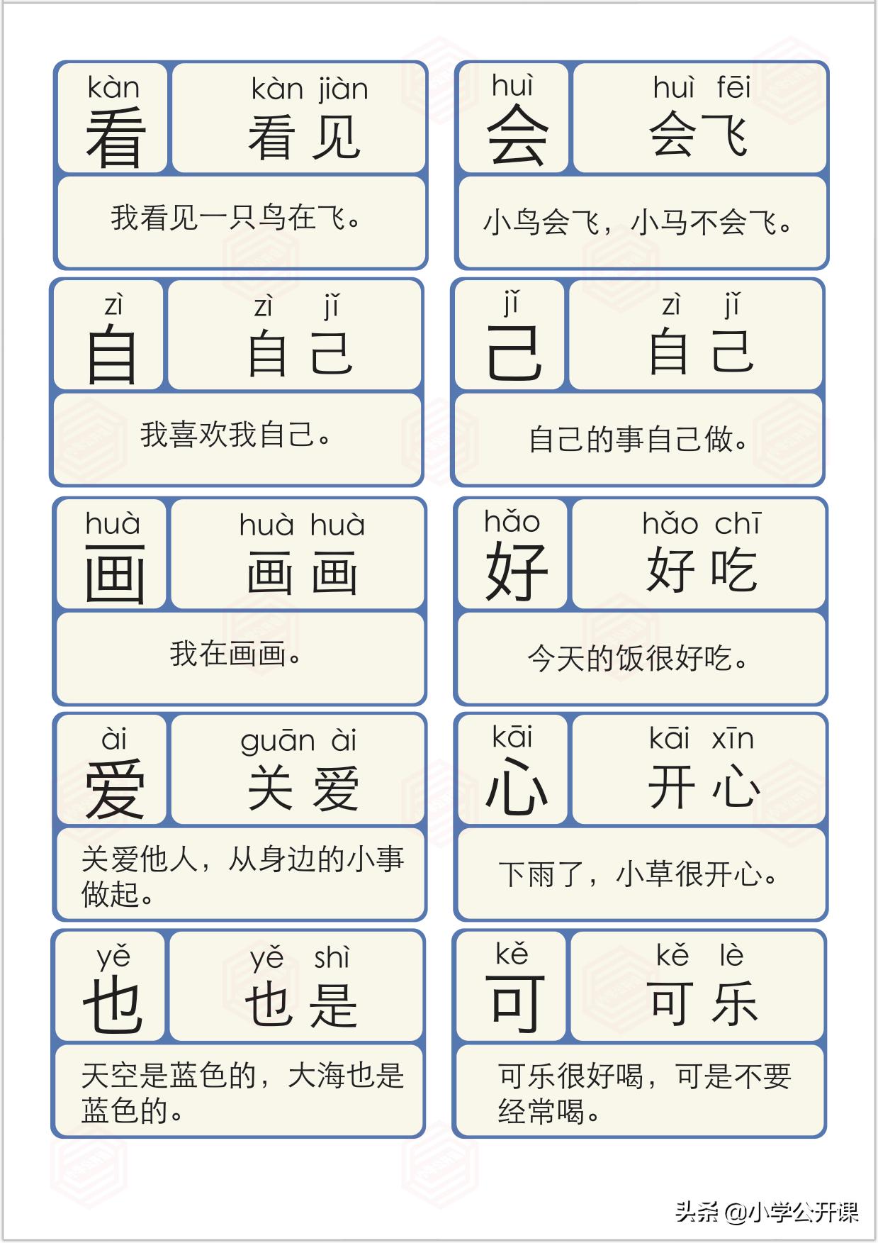 幼儿识字卡1000个常用汉字,少儿识字组词卡