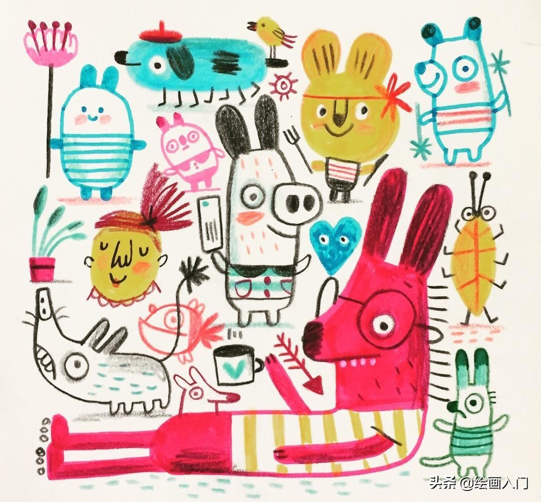 彩铅小动物插画简单,彩铅插画小动物手绘