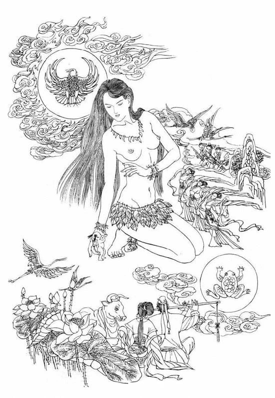 图谱神话人物工笔画白描,国画工笔人物白描图片大全大图