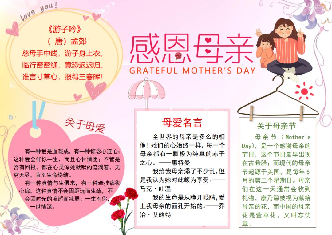 感恩母亲节手抄报小学生4至6年级,二年级感恩母亲节手抄报图片大全