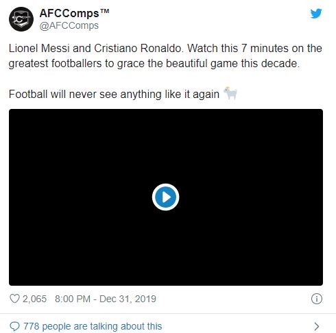梅西和罗纳尔多十年来最精彩的视频广受欢迎