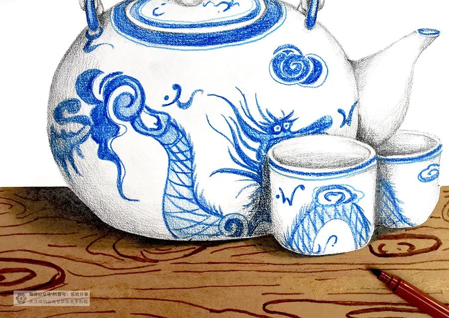 青花瓷小学生创意画,青花瓷简笔画儿童画最简单