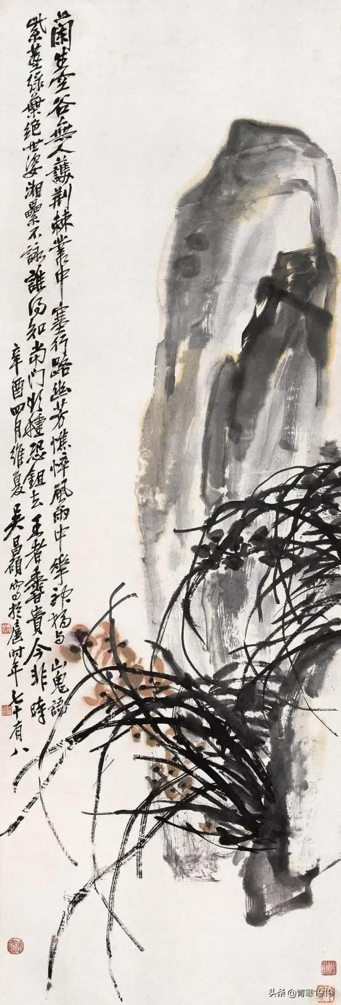 大师吴昌硕精品写意欣赏,吴昌硕写意梅花笔墨酣畅富有情趣