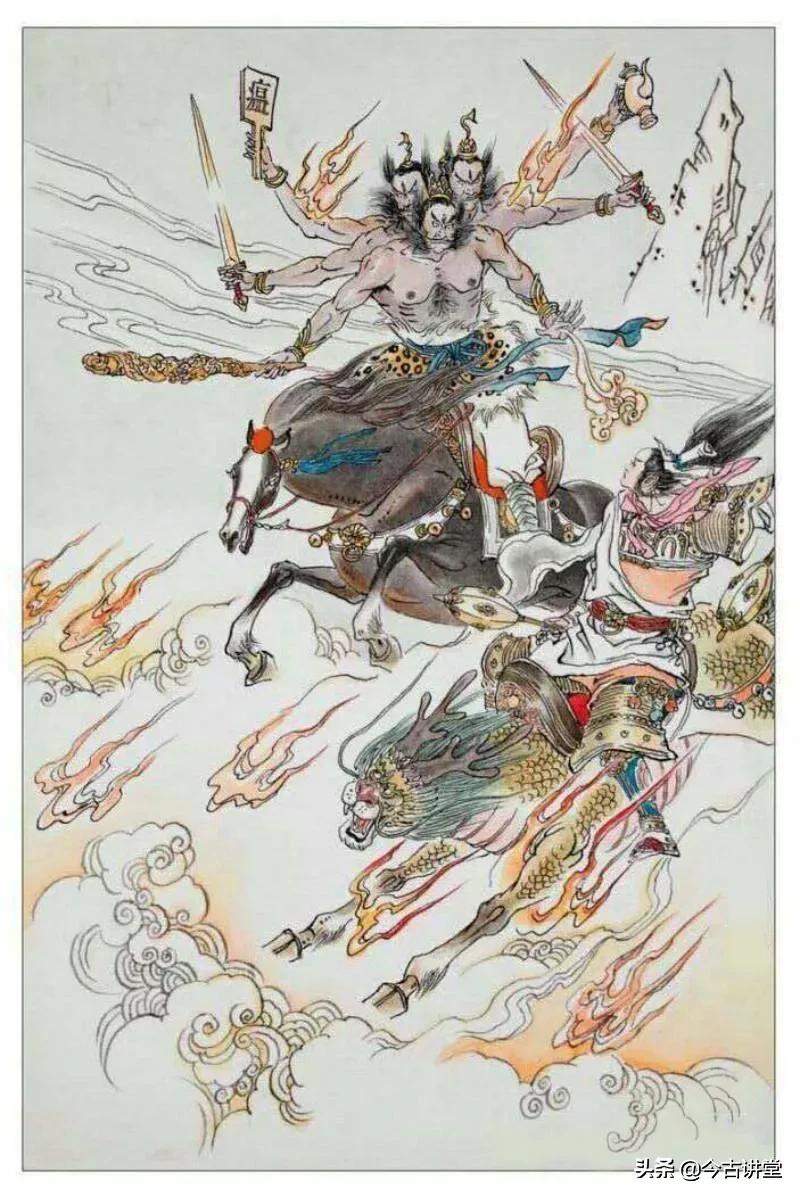 三头六臂赤发蓝面,哪吒三头八臂蓝面獠牙赤发狰狞