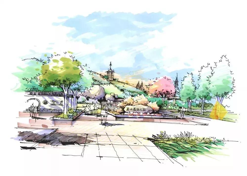 手绘效果图设计详解,干货五幅景观手绘效果图步骤图解