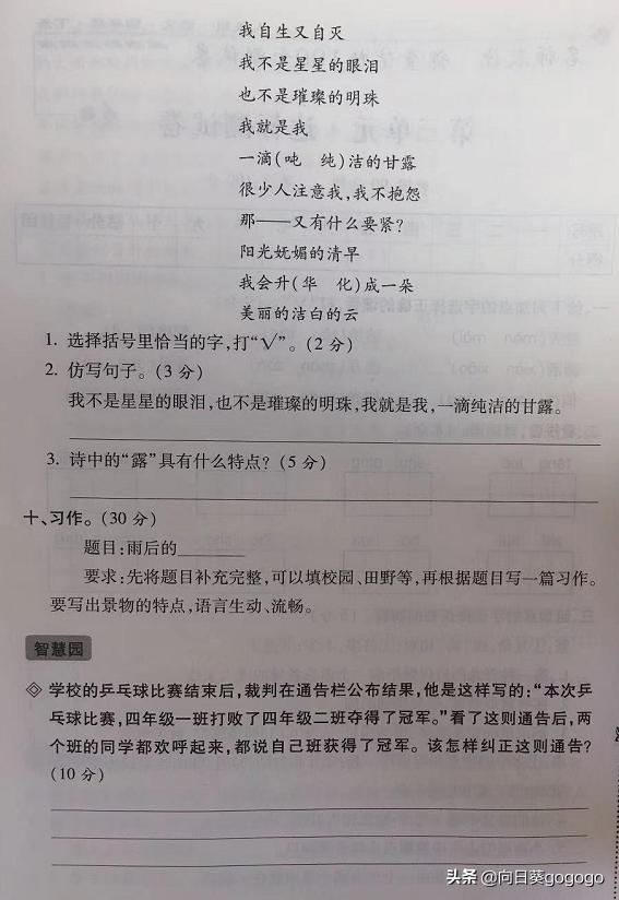 四年级语文上册第二单元测试作文,四年级下册语文第三单元满分作文