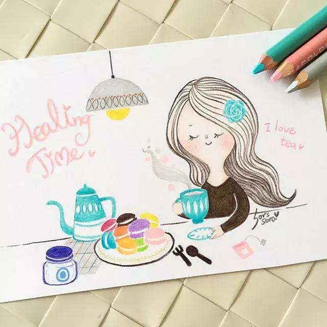 彩铅画古风人物简笔画,彩铅荷花简笔画几分钟就能学会