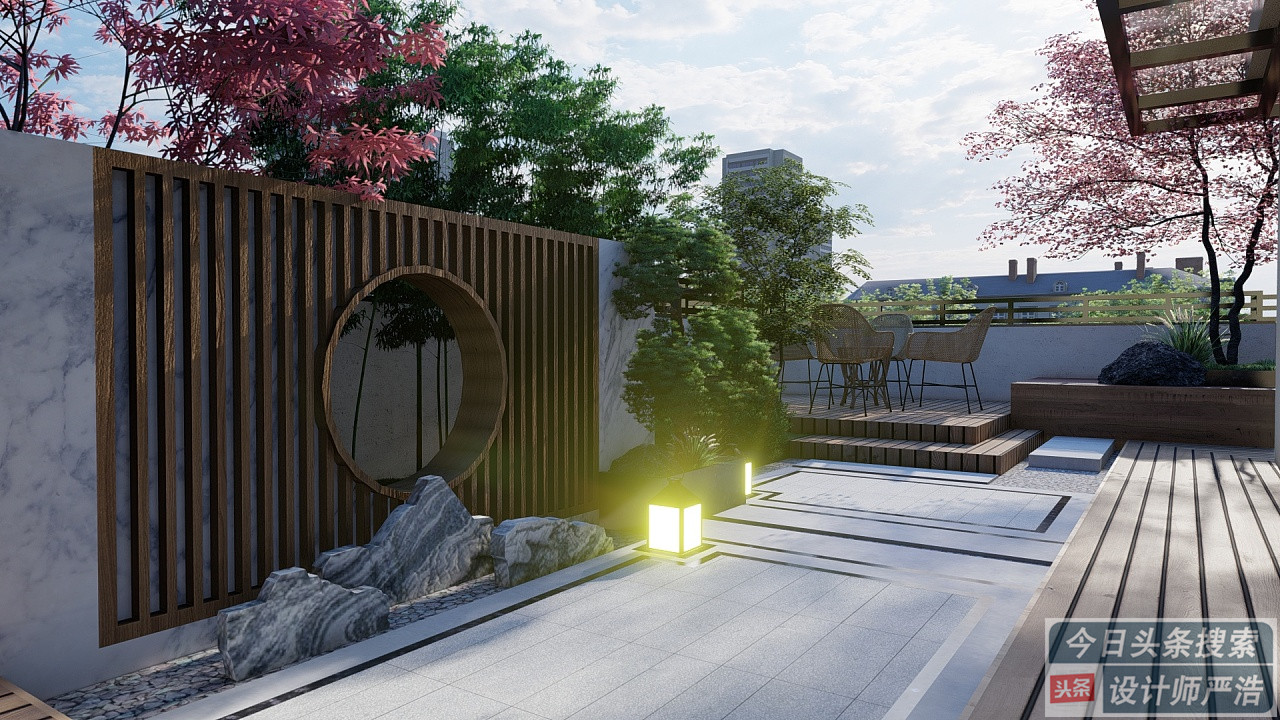 新中式小别墅设计图两层不带露台,50平米楼顶露台新中式花园设计