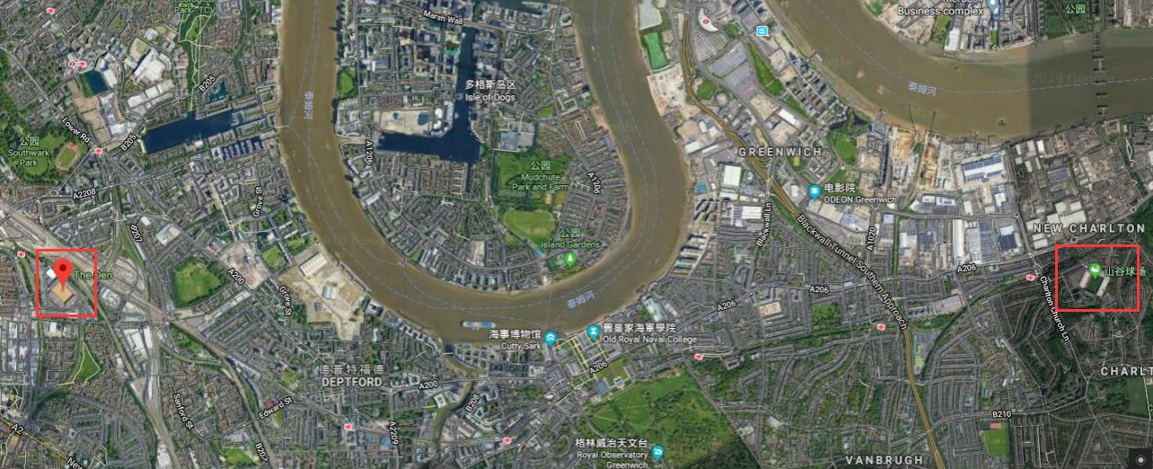 伦敦的著名足球场,用谷歌地图看地方