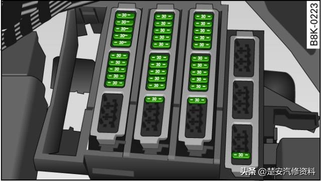 奥迪a4大灯保险丝在哪个位置,奥迪a6远光灯保险丝位置示意图