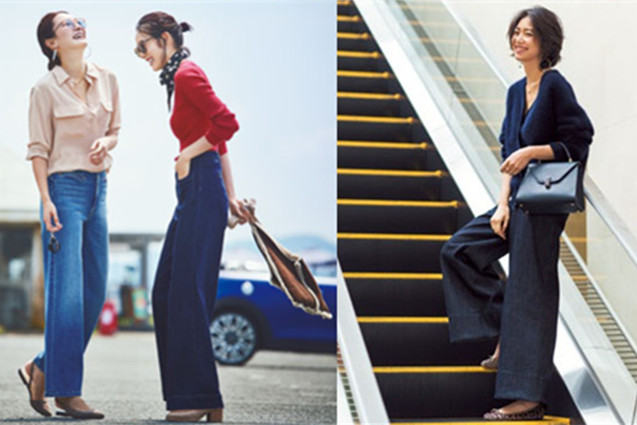 深秋不加绒牛仔阔腿裤深色,秋冬百搭神裤宽窄版阔腿牛仔裤