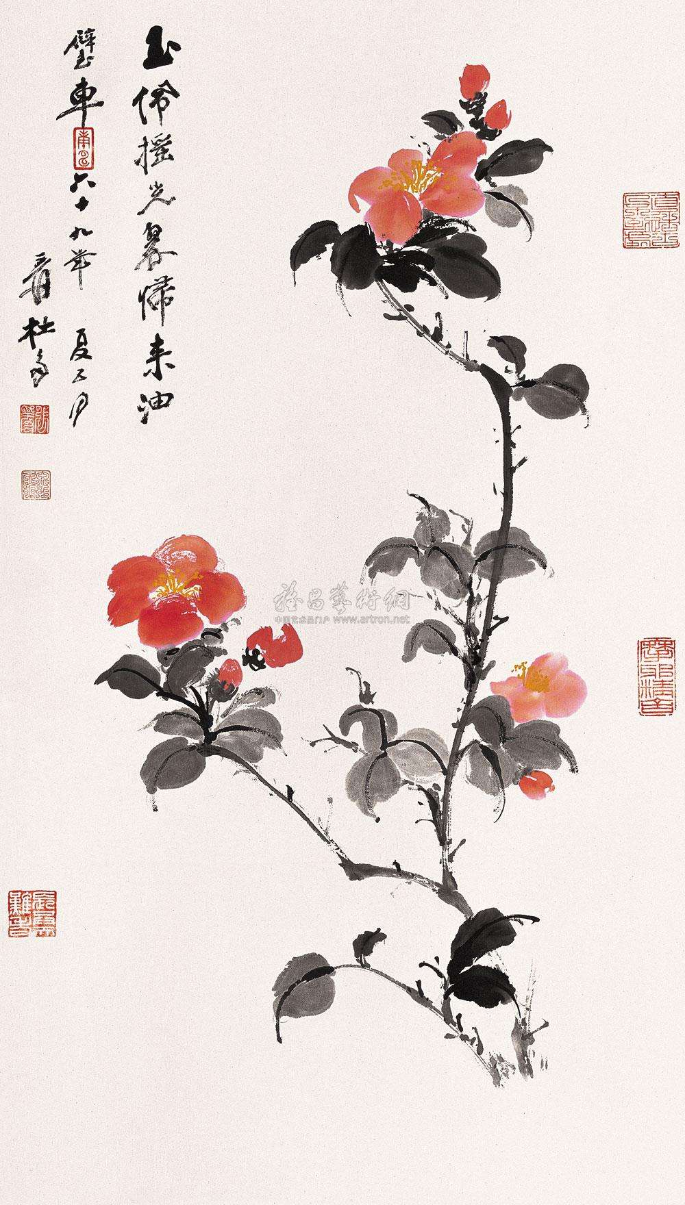 名家山茶花写意画,名家写意茶花