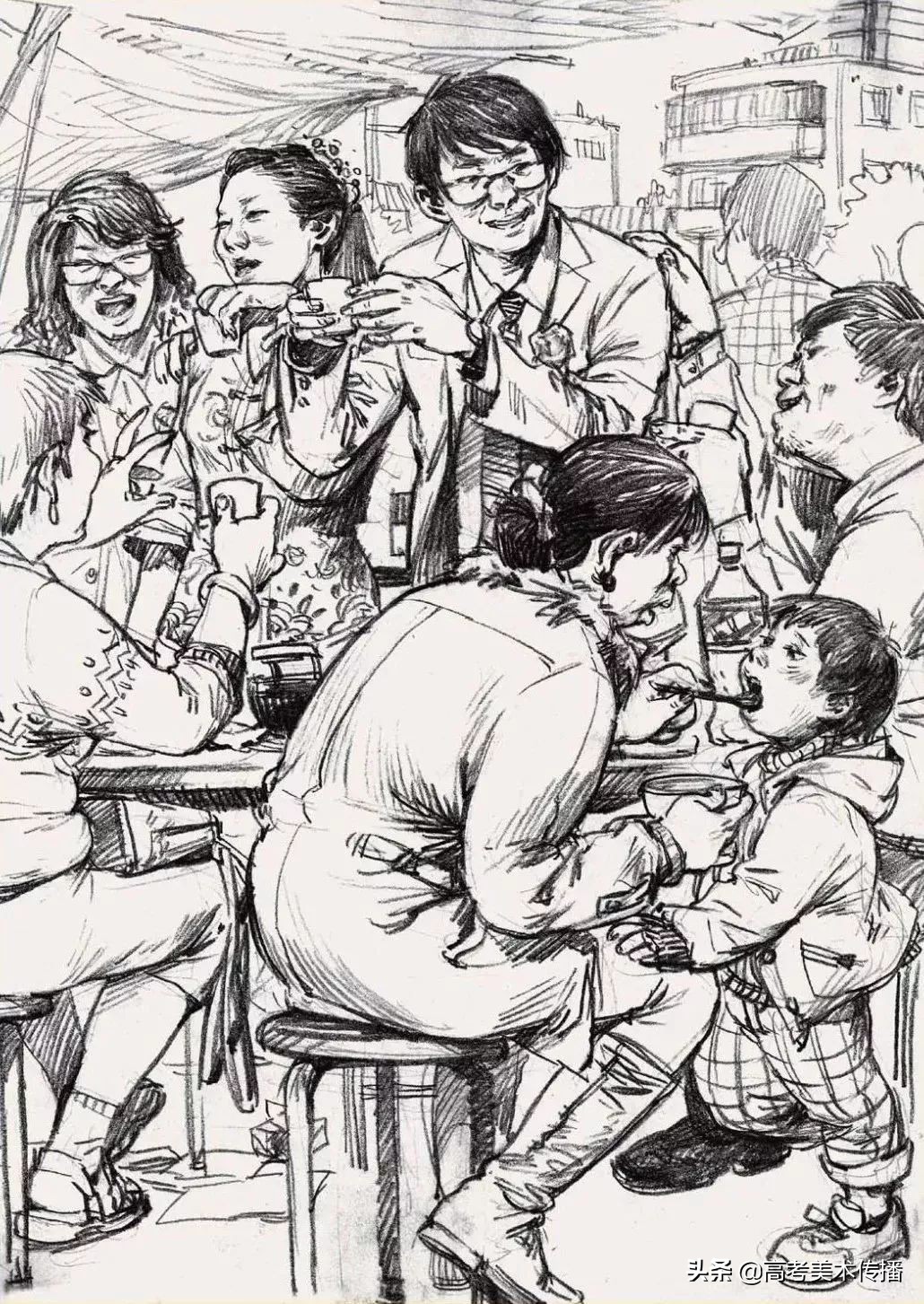 速写风景联考风格,场景速写临摹校考