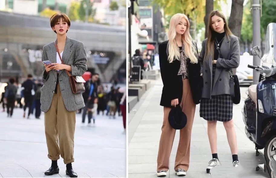 韩国女神穿搭,又飒又美的韩国女孩街拍穿搭示范
