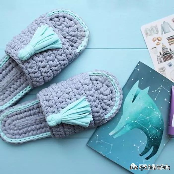 自己用毛线做布拖鞋,用布条线编拖鞋