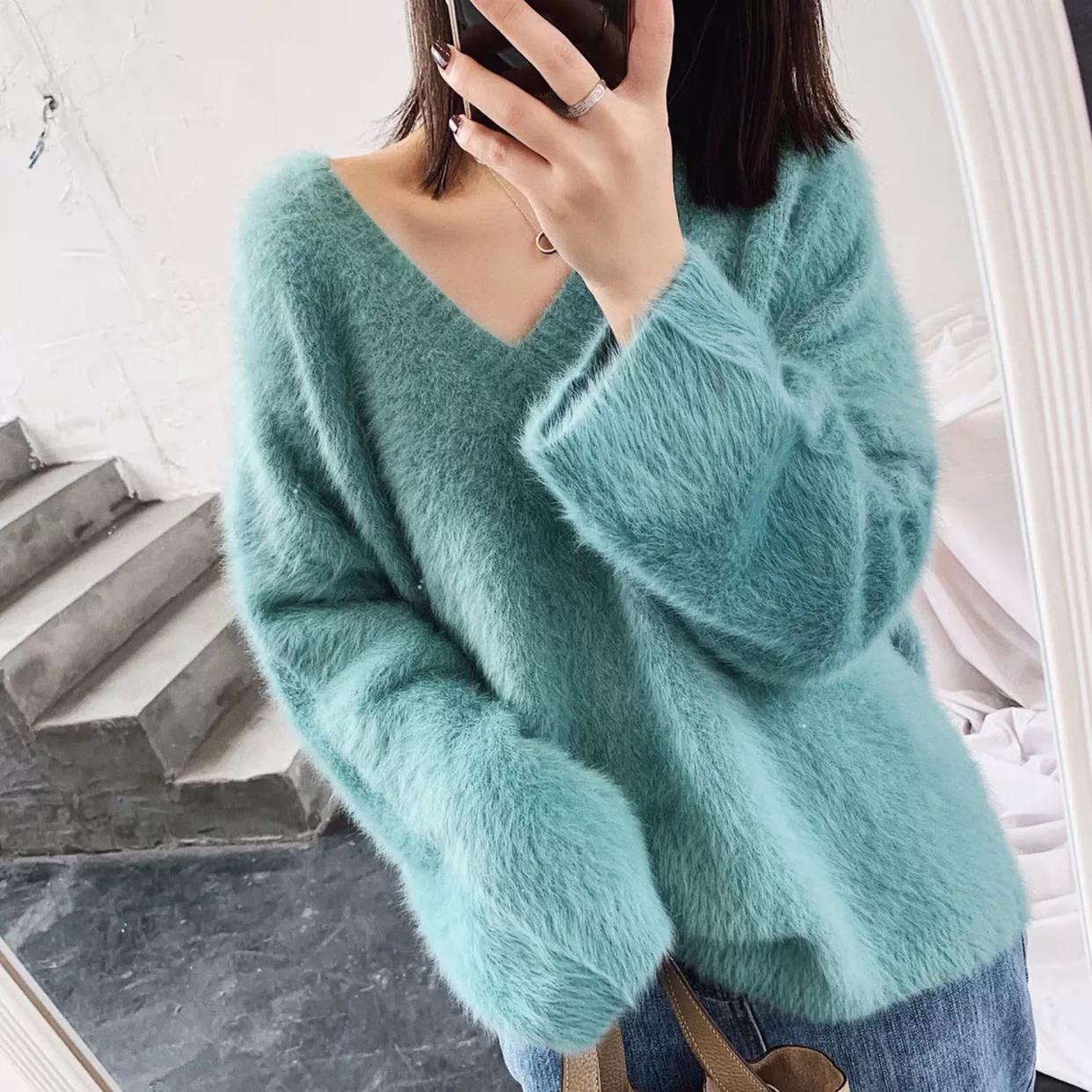 100%修身水貂毛衣女,冬季穿搭女高级感水貂绒毛衣