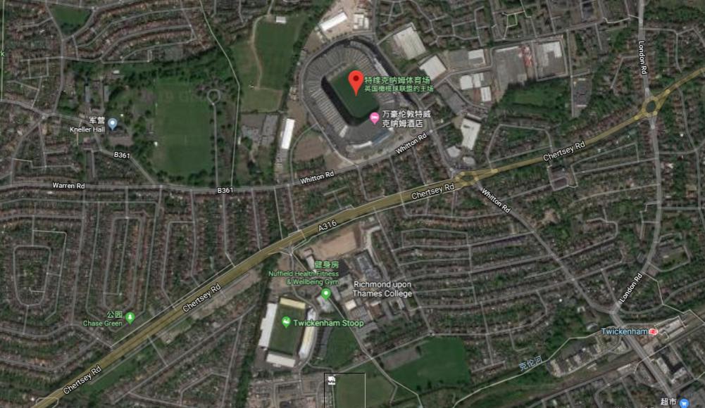 伦敦的著名足球场,用谷歌地图看地方