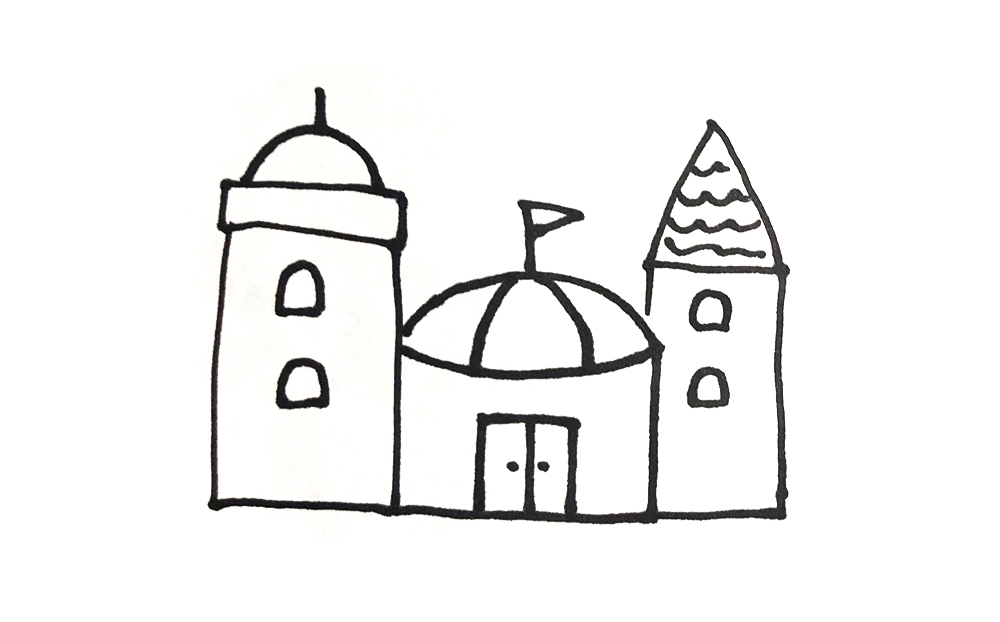 儿童画卡通城堡简笔画,简笔画城堡公主在城堡里面坐着