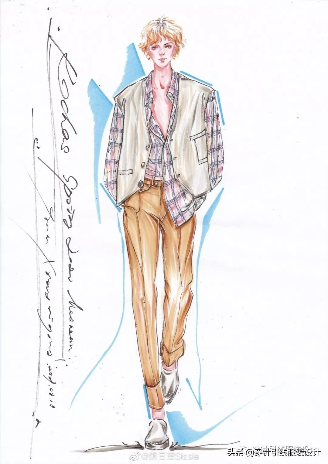 礼服服装效果图手绘,西装手绘服装效果图