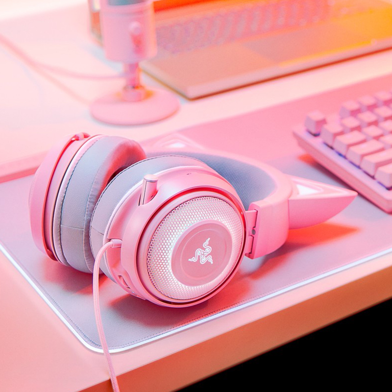 雷蛇三丽鸥猫耳耳机粉色,猫耳耳机雷蛇推荐