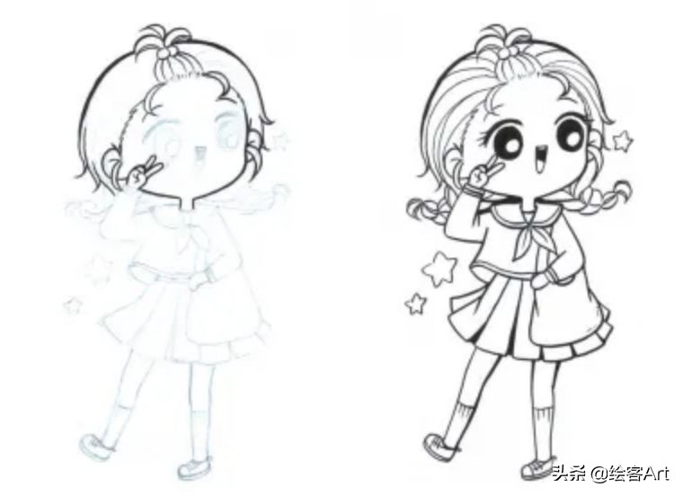 马克笔q版字母怎么画,马克笔手绘漫画少女q版