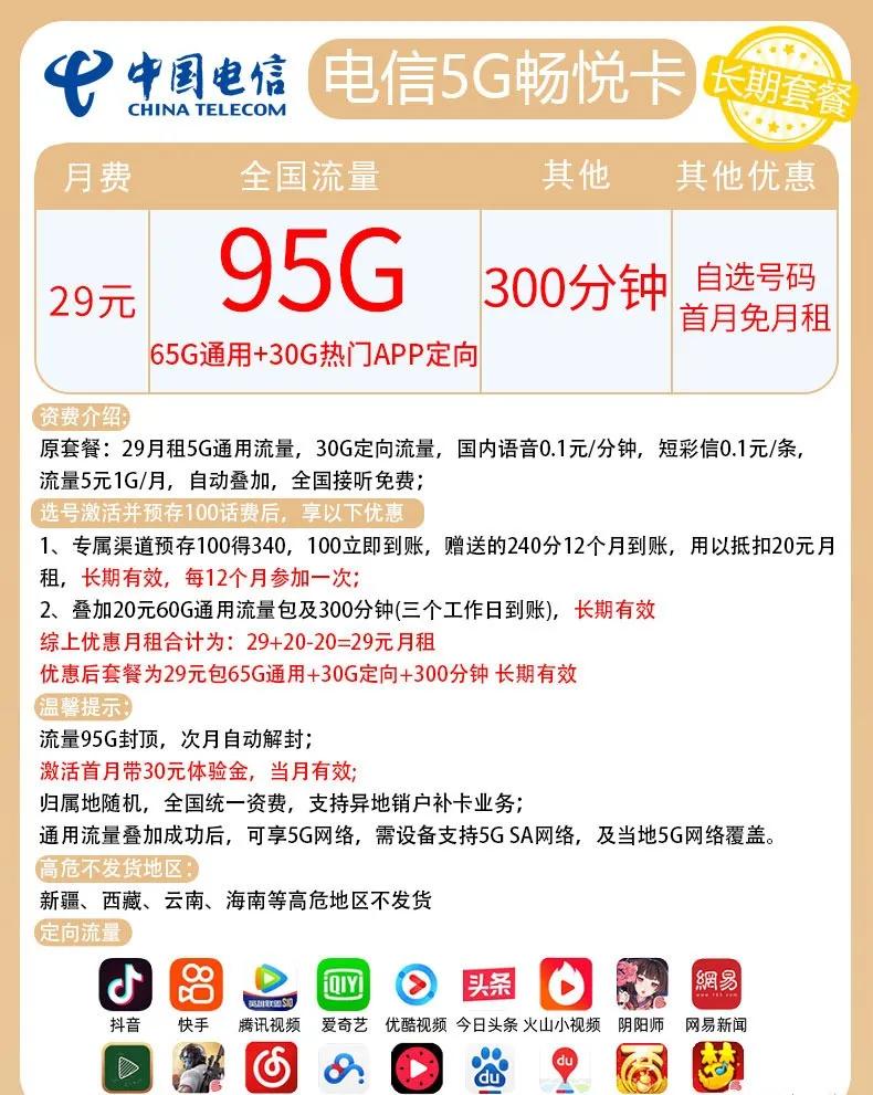 电信4g特惠19套餐,电信29元5g套餐