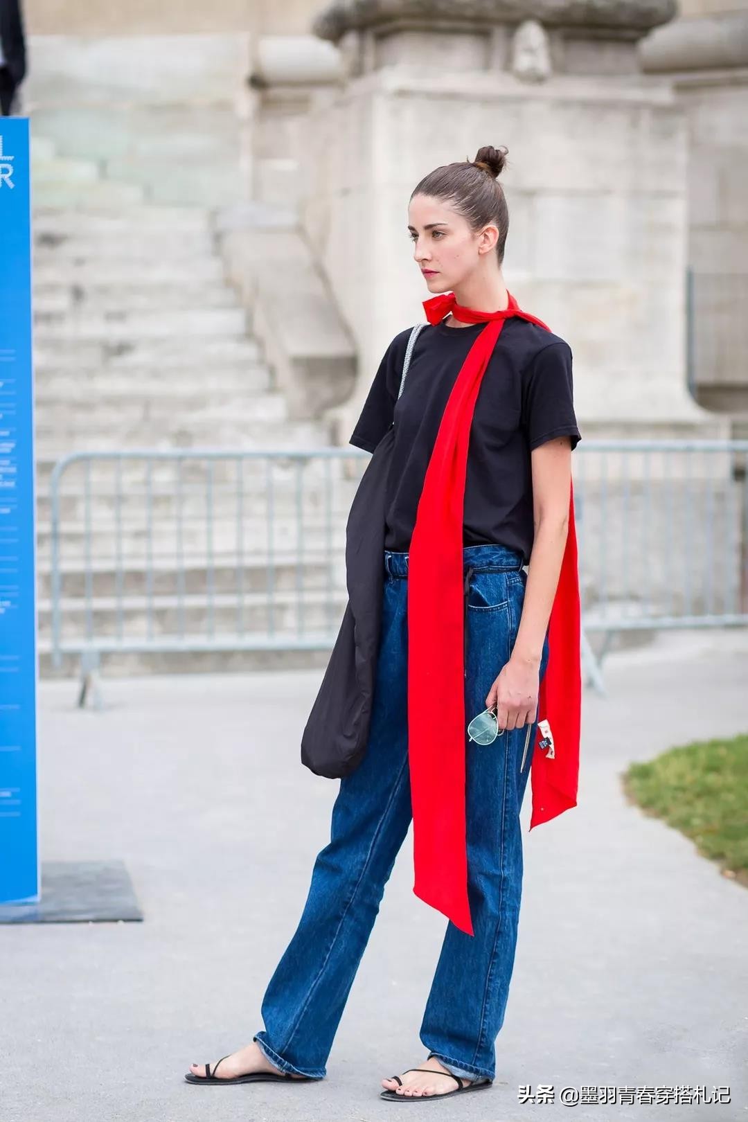 丝巾系法不包头,丝巾配无领衬衫系法