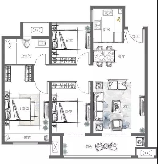 中梁印江南116平装修设计,中梁印江南120平西边户